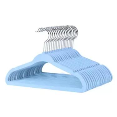 Imagem de Cabide Infantil Veludo Azul, 20 Unidades, Antideslizante, Ultrafino, 28x18 cm, com Gancho de Metal Cromado