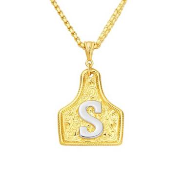 Imagem de rgwtgkyh Colar feminino com fivela de cinto prata com pingente de letra inicial ocidental delicado colar com pingente de letra personalizada joias presentes para cowgirl cowboy, Large, Metal, Sem