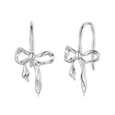Imagem de GemKing BSE1198 Brincos românticos com gancho de laço, Prata esterlina, Sem Pedra Preciosa