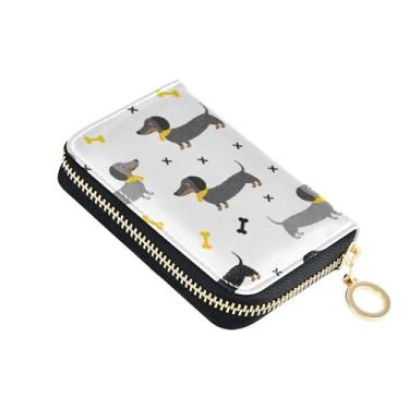 Imagem de GAIGEO Carteiras femininas com suporte de cartão com bloqueio de RFID, bolsa de moedas de couro com zíper, lindos cães Dachshund