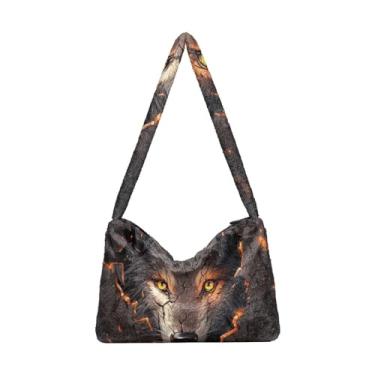 Imagem de Bolsa de ombro feminina Fierce Eyes Behind preta, bolsa de ombro de pelúcia sob o braço, bolsa de ombro com zíper para mulheres, Fierce Eyes Behind Black Wall-2, One Size