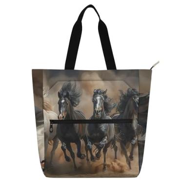 Imagem de GAIGEO Bolsa de trabalho feminina com estampa Wild Horses Tote Canvas Beach Book Tote com zíper médio presente para amantes de livros