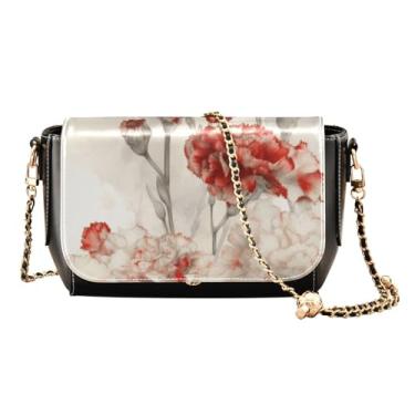 Imagem de GAIGEO Bolsa de ombro azul verde verde flor branca com zíper, bolsas de couro femininas transversais, bolsas de couro para mulheres, Arranjo floral em aquarela, One Size