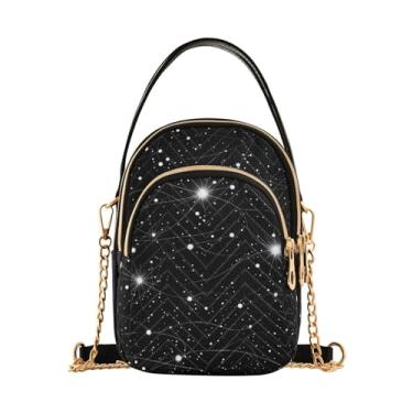 Imagem de GAIGEO Guirlanda de Natal com flores e folhas, bolsa tiracolo pequena, bolsa transversal para mulheres, Estrelas no preto das estrelas-1, One Size