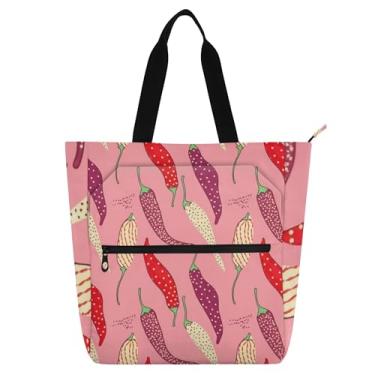 Imagem de GAIGEO Bolsa feminina Dot Chili rosa para trabalho, lona, praia, livro, com zíper, presente de viagem para amantes de livros