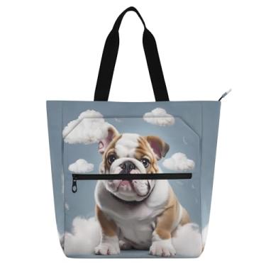 Imagem de GAIGEO Linda bolsa de trabalho feminina com estampa de buldogue, bolsas de tecido de lona, faculdade, escola, professor, livros, amantes de livros