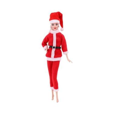 Imagem de Vestido De Princesa Com Casaco De Pelúcia Vermelho Para Boneca De 30Cm