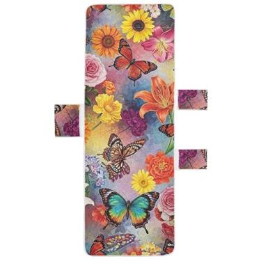 Imagem de Capa de toalha de cadeira de espreguiçadeira colorida de borboleta, flores de primavera, capa de toalha de praia, piscina, espreguiçadeira fofa, 85 x 76 cm