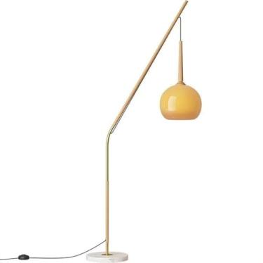 Imagem de Luminária de chão com cúpula de vidro laranja, estilo nórdico criativo, para leitura em cantos, vertical, decorativa e elegante, ideal para sala de estar e quarto, com interruptor de pé e ba