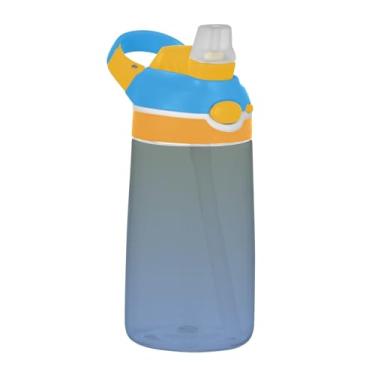 Imagem de Garrafa de água Ombre Salvia azul gradiente infantil com canudo Tritan 473 g Garrafa de água de plástico reutilizável à prova de vazamento copos de viagem para crianças, portátil, alça de transporte