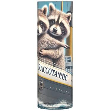 Imagem de Lindo guaxinim engraçado animal plástico grande vasos de flores cilíndricos fofos para mesa de centro de mesa com estampa floral buquê, 30 cm x 9,9 cm