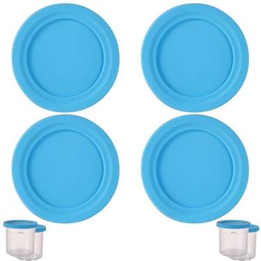 Imagem de 4 peças de tampas para copos de sorvete, recipiente redondo de silicone de 11,5 cm de diâmetro, acessórios para tampa de armazenamento de alimentos, peça de substituição para máquina de sorvete Ninja