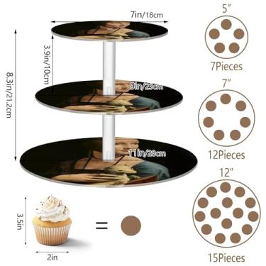 Imagem de Suporte de cupcake de 3 camadas para festa Leonardo da Vinci Lady com tela acrílica de arminho, torre de cupcake, aniversário, casamento, decoração de festa de chá, bandeja de servir, suporte de