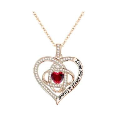 Imagem de Colar Com Pingente De Zircônia Vermelha Em Caixa De Presente Flor Rosa