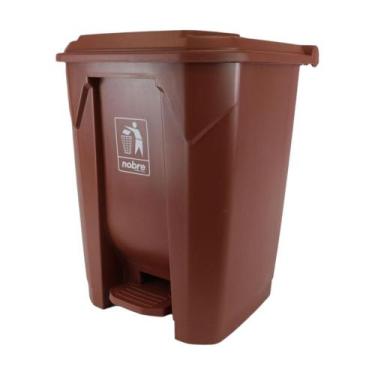 Imagem de Lixeira Plástica com Pedal 50L Marrom para Áreas Externas e Coleta Sel