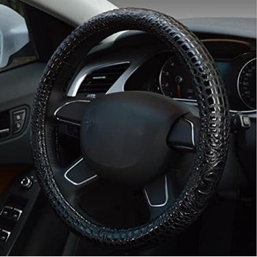 Imagem de CiCi D-CC Capa de volante de couro de microfibra padrão de crocodilo quatro estações universal capa de alça de carro de 38 cm (preto)