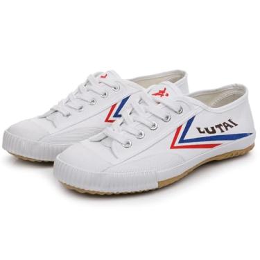 Imagem de Sapatos de artes marciais unissexo Tai-Chi sapatilhas leves respiráveis Kungfu Karate sapatilhas na moda Qigong Ténis, Branco e ouro, 42 BR