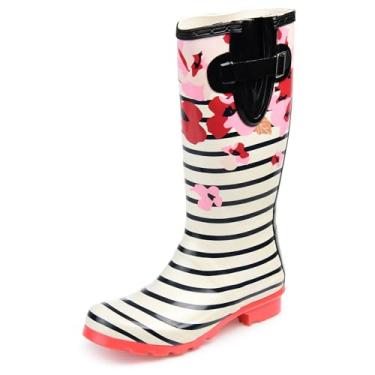 Imagem de Journee Collection Womens Mist Pull-On Rain Boot with Water-Resistant Rubber and Textured Outsole, Stripe, 6