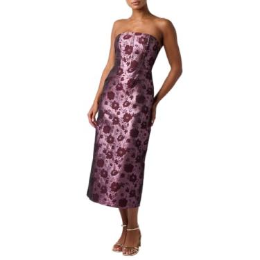 Imagem de Lulus Emily Espartilho sem alças, vestido midi para mulheres, elegante, floral, jacquard, vestido de coquetel com corpete bustiê, Berinjela floral, M