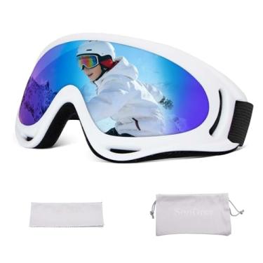 Imagem de SooGree Óculos de esqui para crianças, meninos, meninas, à prova de vento, à prova de poeira, para esportes de neve, óculos de snowboard (lentes coloridas com armação branca)