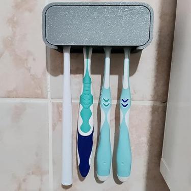 Imagem de Suporte Adesivo de Escova de Dente com Encaixe para Pasta de Dente Parede Banheiro Organizador Anti Derrapante (Cinza)