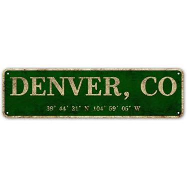 Imagem de LINStore Denver, CO Placa de cidade rústica vintage arte de metal decoração de parede escritório/casa/sala de aula 10 x 40 cm