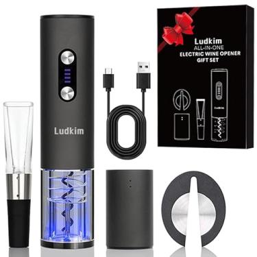 Imagem de Conjunto de abridor de vinho elétrico recarregável, caixa de presente de luxo 4 em 1 com rolha de vácuo de carregamento, despejador de aerador e cortador de folha, kit de abridor de garrafas de vinho