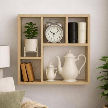 Imagem de Prateleira Decorativa MDF Cru 70x70x15cm porta livros sala - SIXTEEN D