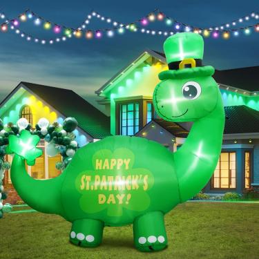 Imagem de inslife Decoração Inflável Para Áreas Externas De 6 Pés O Dia São Patrício, Dinossauro Usando Chapéu Com Cauda Trevo Da Sorte, 5 Leds Embutidos, Decorações Patrício Quintal, Jardim, Gramado, Festa E