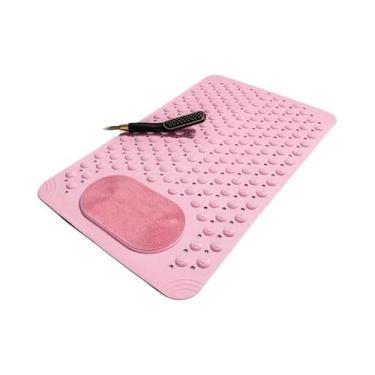 Imagem de Tapete De Banho Retangular Antiderrapante Em PVC Azul Claro Com Pontos