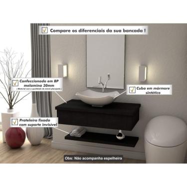 Imagem de Conjunto Bancada Para Banheiro Com Cuba Abaulada L42 E Prateleira Metrópole 805w Compace Preto Onix