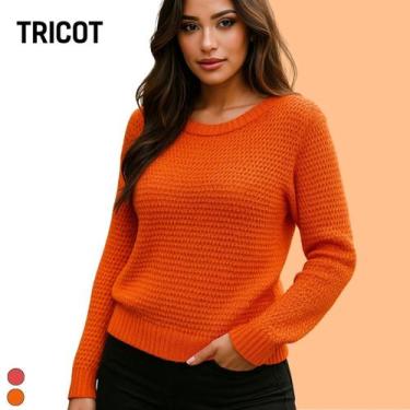 Imagem de Blusa Tricot Manga Longa Ponto Perola - Vitrine Collection, Laranja, U