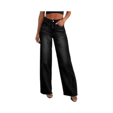 Imagem de Calças Jeans Femininas De Cintura Alta, Perna Larga, Ajuste Slim, Comp