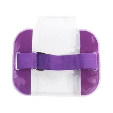 Imagem de Porta-crachá de identidade, simples, portátil, estojo para cartão de crédito, braço elástico, bolsa masculina e feminina, cor sólida, braçadeira fotográfica, Roxa