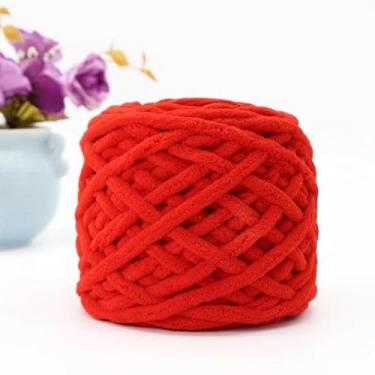 Imagem de 1 fio grosso para tricô à mão, fio grosso de chenille, fios grandes e grossos para crochê, fios de cobertor de malha super volumosos, (25 m cada novelo), creme (vermelho)