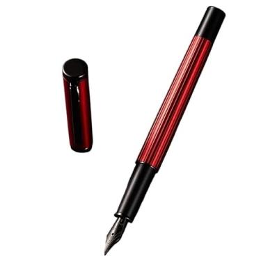 Imagem de DFAMIN Caneta-tinteiro de metal azul/vermelha/preta, qualidade de luxo, estudante, financeiro, material escolar, material de escritório, canetas, artigos de papelaria (Mar Vermelho, EF)