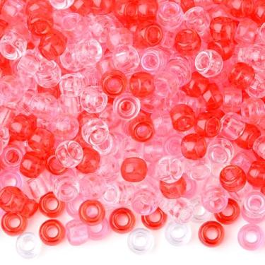 Imagem de NUKAYAI 1000 peças pulseiras de contas de pônei dos namorados artesanato 6 x 9 mm plástico a granel para colar, tranças de cabelo pônei Kandi rosa vermelho branco contas de dia dos namorados para