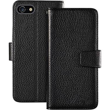Imagem de TIOYW Capa carteira para iPhone SE 2022 / SE 3 /SE 2020/8 / 7 fechos magnéticos de couro genuíno premium flip capa de telefone com 3 slots de cartão em pé (cor: preto)