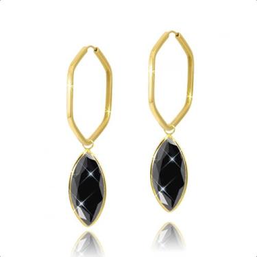 Imagem de Brinco Argola Com Par de Pingentes Ouro 18k - Paulistana Joias, Negro