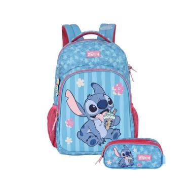 Imagem de Kit Mochila Stitch De Costas E Estojo Triplo Escolar Meninas, Magenta