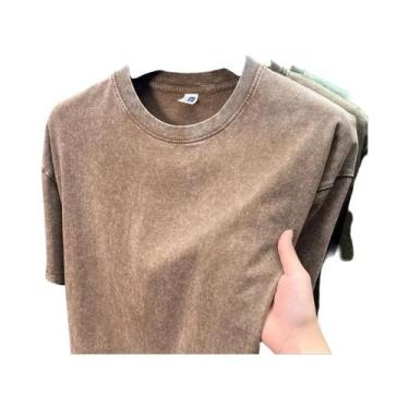Imagem de Camisetas Masculinas Oversized De Algodão Vintage Lavado, Verão, 230G,