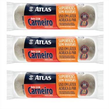 Imagem de Rolo Pintura 23cm Lã Carneiro Natural Latex Pva 328/22 Atlas Kit C/ 3