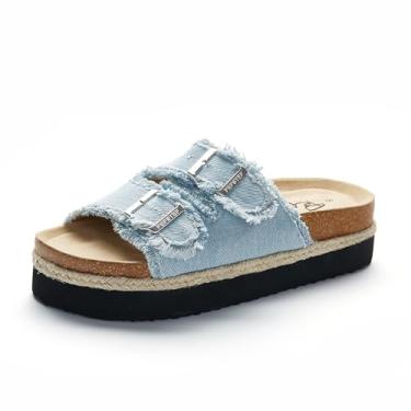 Imagem de PepStep Sandálias deslizantes para mulheres com palmilha e alça de cortiça macia, sandálias femininas de plataforma de moda confortável estilo slip on, Azul (Pltfltblue), 41