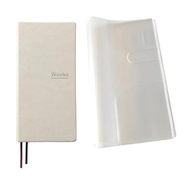 Imagem de Agenda semanal A6 sem data, tamanho portátil, organizador de compromisso, couro de poliuretano, caderno de bolso (bege com capa)
