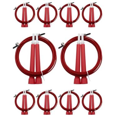 Imagem de Kit Cordas de Pular Profissional 3m Ajustável Cabo de Aço Revestido de Alta Durabilidade Resistente à Oxidação Ideal para Exercícios em Casa e Academia (2, Vermelho)