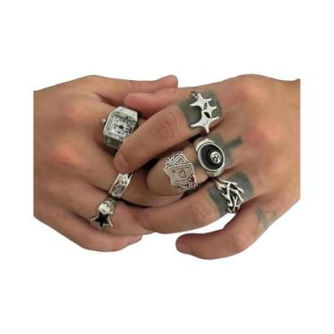 Imagem de Anel De Dedo Pentagrama Prateado Para Homens, Estilo Gótico Punk Hip H