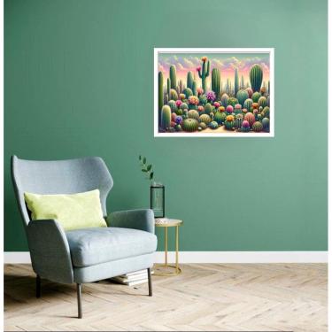 Imagem de Quadro Decorativo Cactos Com Flores - 50X70Cm