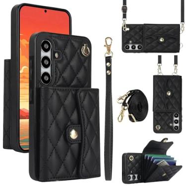 Imagem de Capa para Samsung Galaxy A35 5G, capa carteira para celular com compartimentos para cartões e suporte, capa antiqueda com bloqueio de RFID, bolsa com pulso removível e alça longa para mulheres (preto)