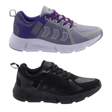 Imagem de Kit 2 Tênis Feminino Esportivo Max Leve e Confortável para Caminhada e Academia (Cinza e Roxo + Preto, BR, Adulto, Numérico, 35)