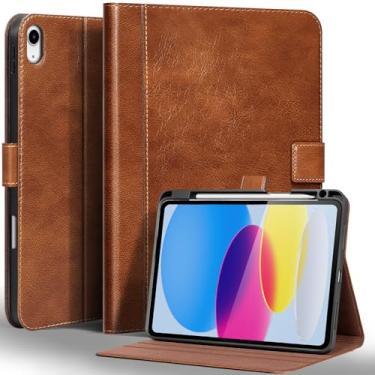 Imagem de Gexmil Capa de couro para iPad (A16) 11ª geração 11 polegadas 2025, iPad 10ª geração 10,9 polegadas 2022, capa protetora com suporte de lápis, fecho magnético, hibernar/despertar automático, marrom
